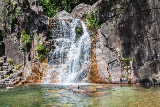 Waterfall called Cascata do Tahiti or also known as Fecha de Barcas in Northern Portugal located near Ermida in the region Braga, Peneda Geres National Park