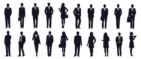 Set of businessman and businesswoman silhouette, isolated on white background - obrazy, fototapety, plakaty