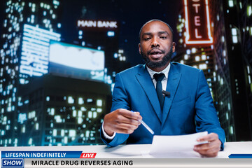 TV reporter discusses about anti aging drug discovered by medical scientists, miraculous experiment...