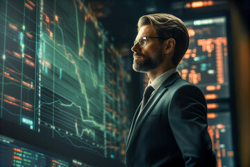 Investment Entrepreneur and analysis graph stock market trading, trading on the stock exchange