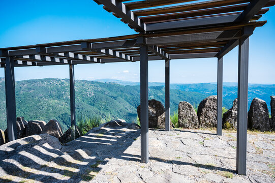 The viewpoint of Junceda, at an altitude of 915 meters, where entire valley of the Geres river can be seen, mountains on the background