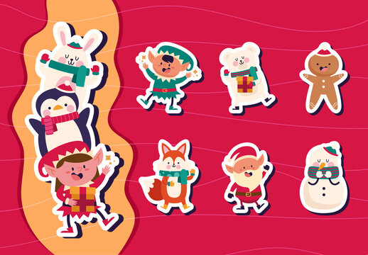 Cute Christmas Holiday Character Sticker Set