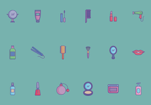 Colorful Beauty and Cosmetics Icons Set