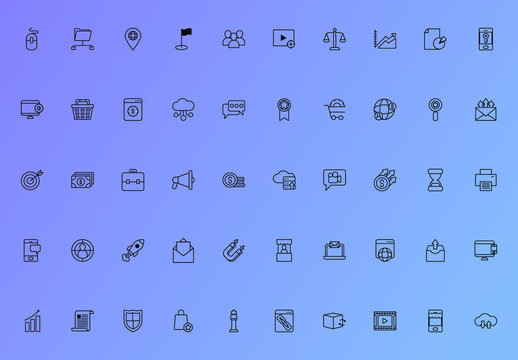 Minimalist Line Business and Marketing Icons Set