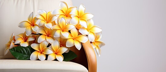 Arched chair decorated with frangipani blossoms