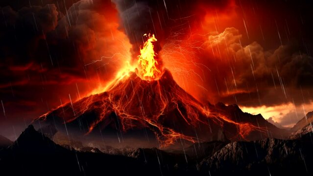 erupting volcano of mountain video background looping  footage 4k