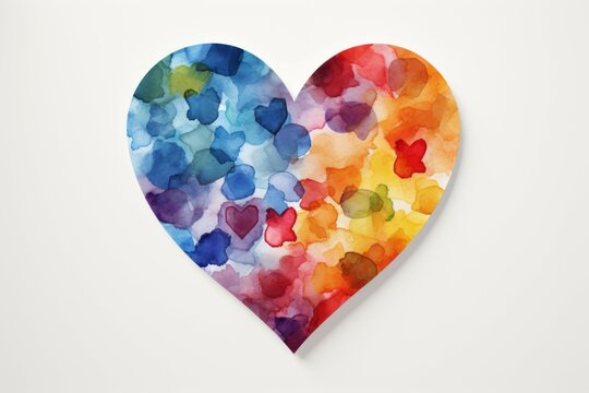 Watercolor heart in rainbow and LGBT colors on a white background. Backdrop with copy space