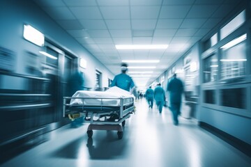 Motion blur in a hospital. Background with selective focus and copy space - obrazy, fototapety, plakaty