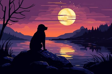 Loneliness concept. Single dog at night - 678424315