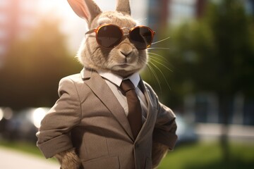 rabbit in sunglasses and suit - 678424335