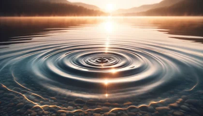 Foto op Canvas Serene Lake Sunrise with Ripple Effect © Skyfe