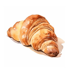 French traditional croissant morning pastry. Watercolor hand painted illustration isolated on white background for menu design, print, social media.