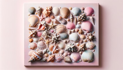 Assorted Seashell Collection on Pastel Background