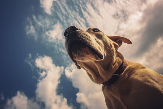 AI Generated Image of low angle of brown dog standing and looking away against cloudy sky