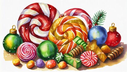 Fototapeta na wymiar a Christmas candy watercolor background 