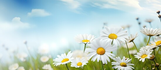 Chamomile plants blooming in a meadow