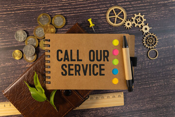 Our services symbol. Old blue rotary dial telephone. Words 'our services'. Beautiful white...