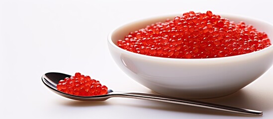 White table with red caviar