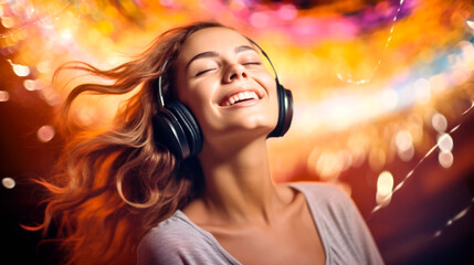young woman partying listening to music 