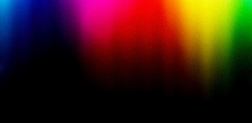 Dark background in rainbow colors. Bright blue pink red yellow green orange blurred grainy background for site banner. Desktop design. A large, wide template, pattern. Color gradient, ombre, blur