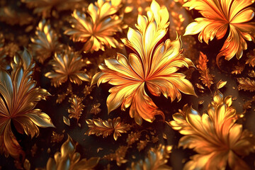Beautiful abstract golden pattern of flowers and leaves. Ai generative.