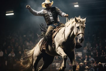 Foto op Canvas Cowboy on bucking horse at rodeo © Hamburn