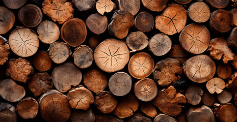 Panoramic background, wood firewood texture - AI generated image - obrazy, fototapety, plakaty