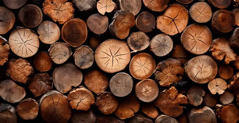 Foto op Plexiglas Panoramic background, wood firewood texture - AI generated image © BEMPhoto