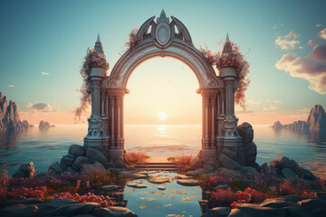 royal arch in river on evening background - Powered by Adobe