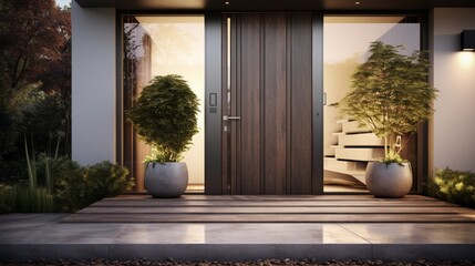 the details of a modern designer entrance door, complemented by the opulence of the house's...