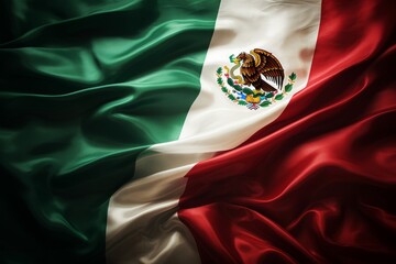 Waving flag of mexico on independence day with fabric texture background and copy space