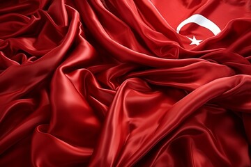 Fototapeta premium Waving turkish flag on independence day with fabric texture background, copy space available