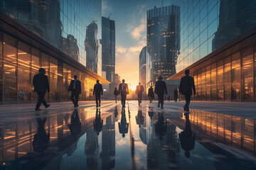Obraz premium Business people silhouettes walking around the city