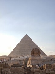 Vertical shot of the Great Sphinx of Giza at the pyramid