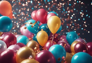 Fototapeta na wymiar Happy birthday Air balloons Foil balloons Birthday balloon glitter confetti elements Birthday card Invitation to birthday party