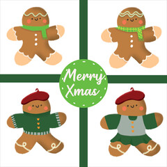 Cute kawaii gingerbread for christmas
