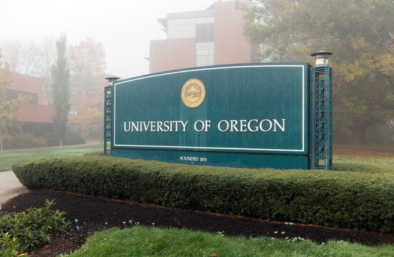 Eugene, Oregon, USA - October 19, 2023: The campus of the University of Oregon in Eugene, Oregon. The University of Oregon is a large public research university.
