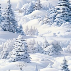 Enchanting winter wonderland with glistening fir branches and mesmerizing delicate snowfall