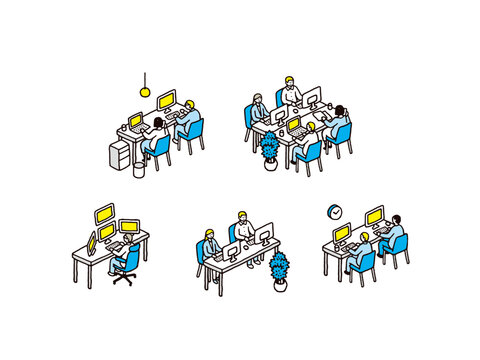 ビジネスパーソンがパソコンで仕事するイメージイラスト素材セット