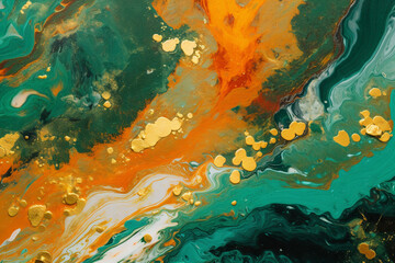 Fototapeta na wymiar Green gold paint oil abstract glossy background, Generative AI