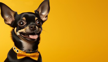 Charming and lively studio portrait of an adorable dog against a vibrant solid color backdrop