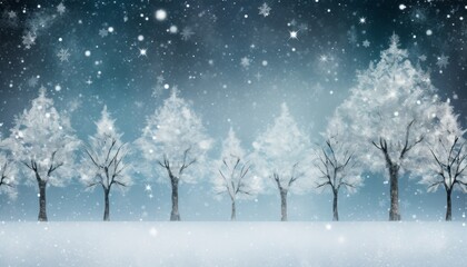 Enchanting winter panorama with glistening snow covered fir branches and delicate snowfall flakes