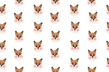 Seamless pattern with kawaii lovely, smiling, cute squirrel face or head for nursery, print or textile for kids