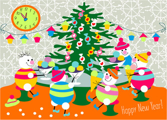 merry christmas holiday, happy snowmen, dancing snowman, christmas tree 