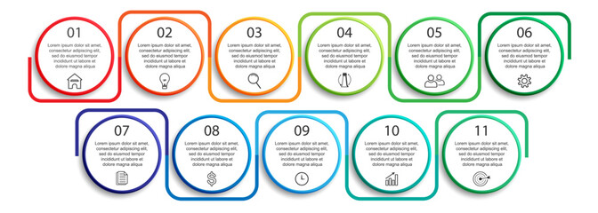 Fototapeta premium Simple 11 step infographic. color lines, symbols and text in one related unit, suitable for your business presentation