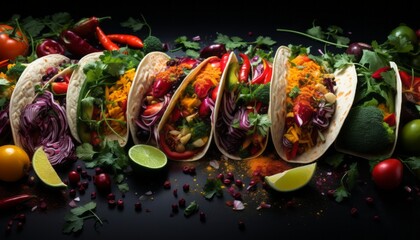 Fototapeta premium Artistic gourmet seafood taco plate with fresh, colorful veggies, ai generated masterpiece