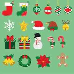set de ilustraciones con objetos navideños