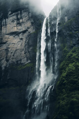 Fototapeta na wymiar Beautiful Waterfall Is Shown Falling Along The Rocks