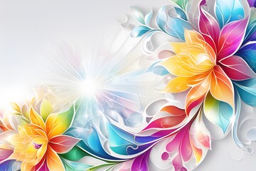 Fototapeta na wymiar Abstract illustration with colorful flowers on white background. Banner, template, postcard, background, poster, wallpaper