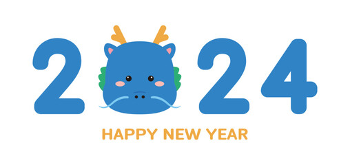 2024 New Year typography design with cute dragon character. 2024 is called the ‘Year of the Dragon’ in Asia and Korea.